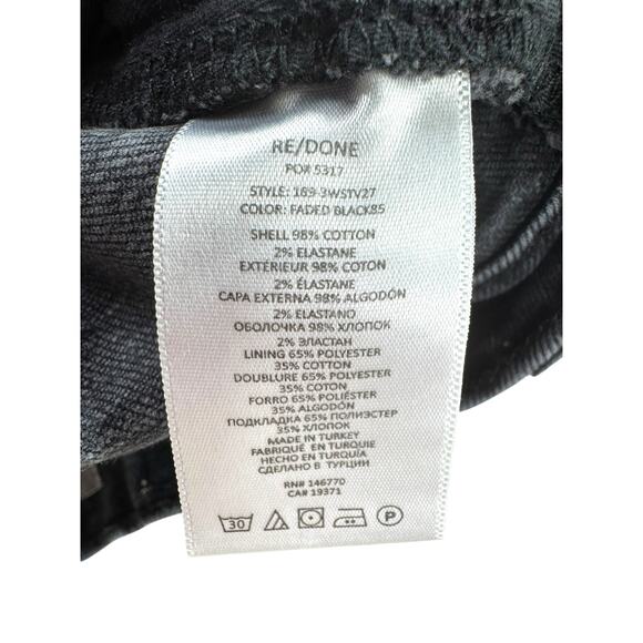 Re/Done 70s Stove Pipe Jeans Faded Black 24 Button Fly Raw Hem High Waist Crop - Picture 13 of 13